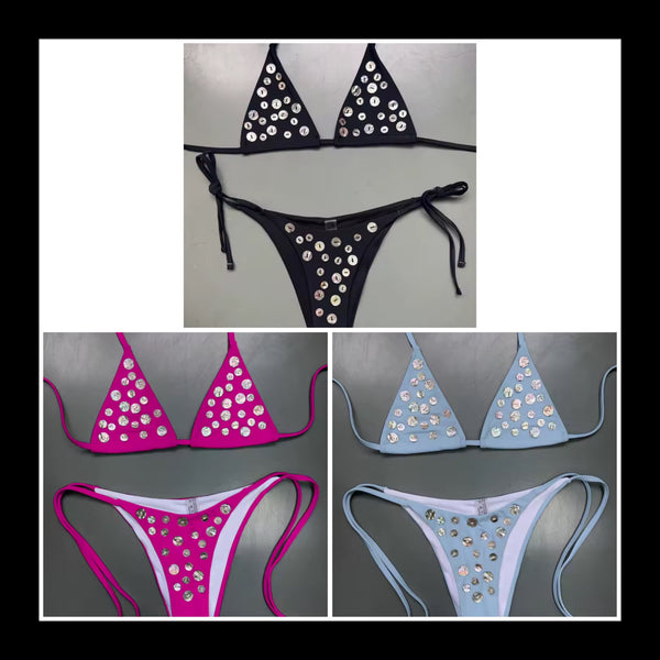Women Sexy Tie Up Sequins Bikini Swimsuit