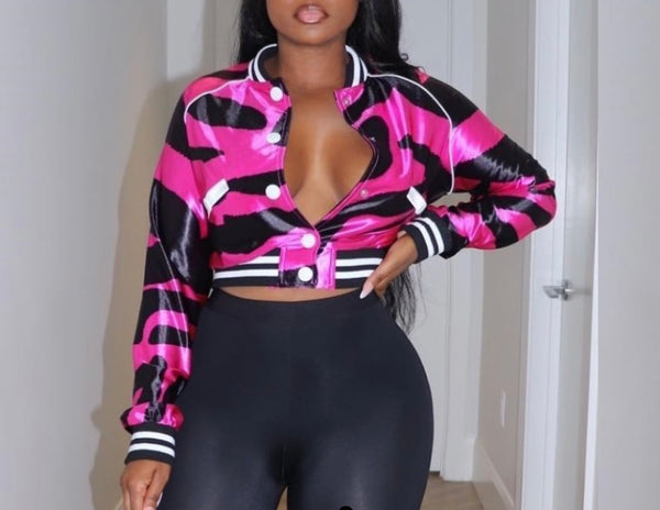 Women Fashion Color Patchwork Button Up Varsity Crop Jacket