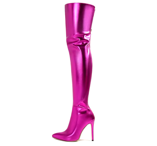 Women Fashion Color Metallic Over The Knee High Heel Boots