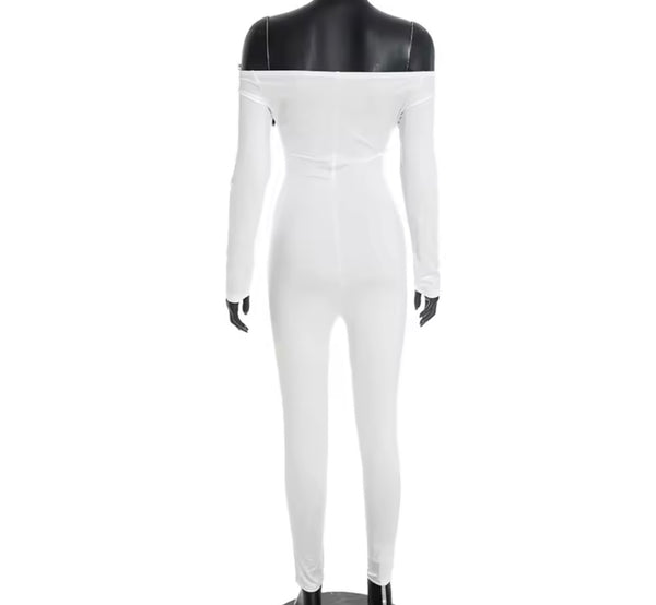 Women Fur Off The Shoulder Full Sleeve Fashion Jumpsuit