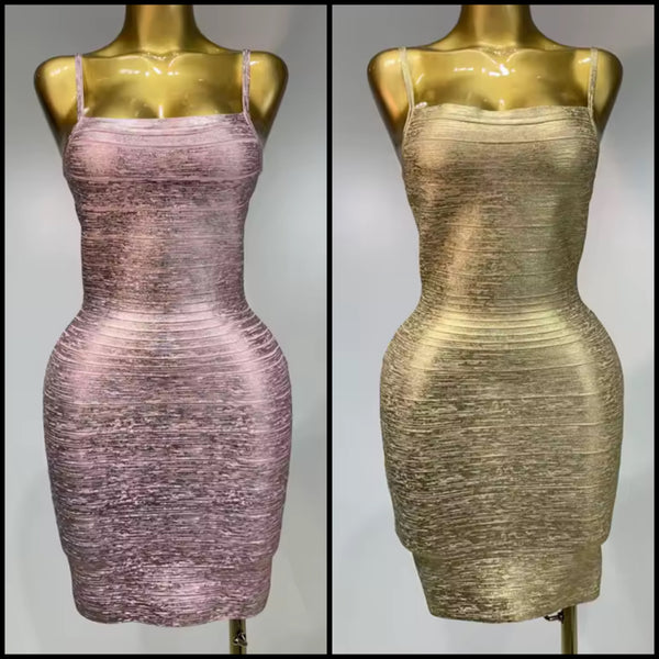 Women Sexy Sleeveless Metallic Bandage Dress