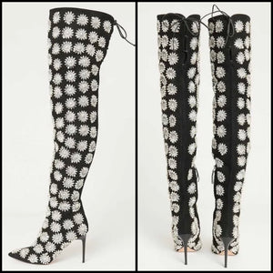 Women Fashion Suede Bling Print Over The Knee Boots