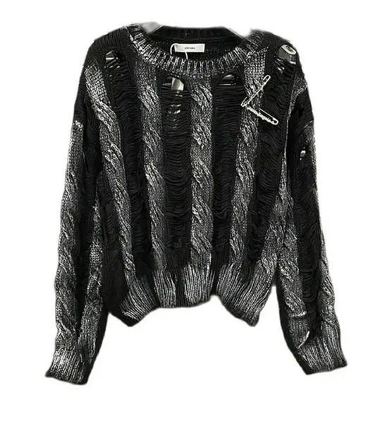 Women Fashion Printed Safety Pin Sweater Top