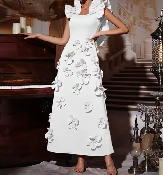 Women Sexy Ruffled Sleeveless 3D Floral Maxi Dress