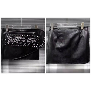 Women Fashion Letter Print Faux Leather Wrap Skirt