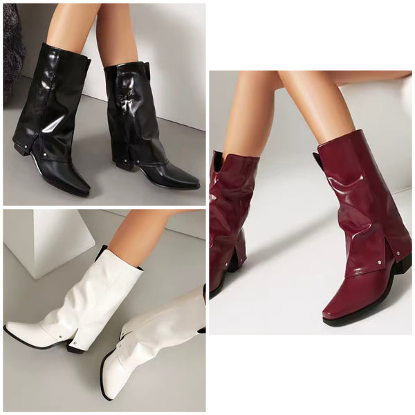 Women Pointed Toe Faux Leather Fashion Ankle Western Boots