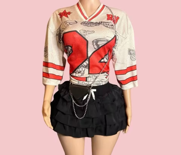 Women Sexy Number Jersey Two Piece Ruffled Skirt Set