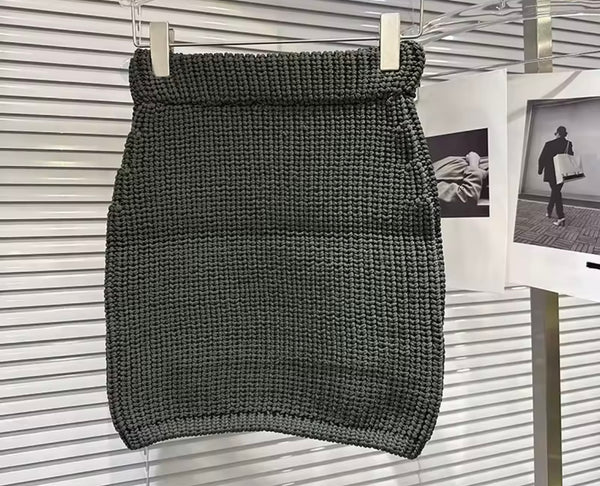 Women Fashion Button Up Full Sleeve Knit Two Piece Skirt Set