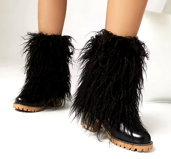 Women Color Fashion Faux Fur Ankle Boots