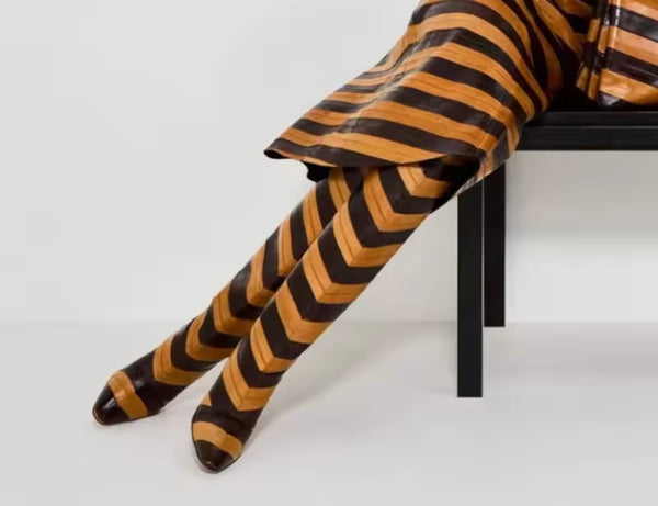 Women Fashion Color Patchwork Striped Knee High Boots