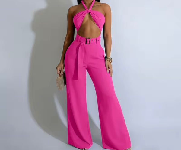 Women Sexy Fashion Halter Sleeveless Cut Out Jumpsuit