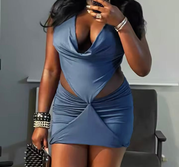 Women Sexy Cut Out Open Back Sleeveless Ruche Dress