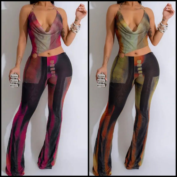 Women Sexy Color Print Sleeveless Cut Out Jumpsuit