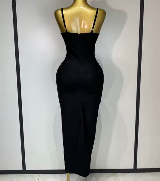 Women Sexy Sleeveless Black Bling Rhinestone Maxi Dress