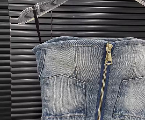 Women Strapless Sexy Fashion Denim Crop Top