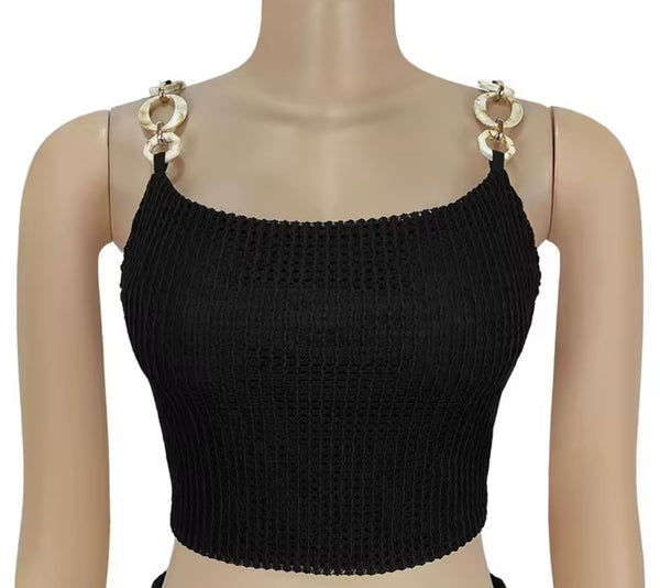 Women Sexy Chain Sleeveless Fringe Two Piece Maxi Skirt Set