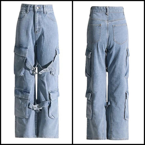 Women Fashion Cargo Denim Pants
