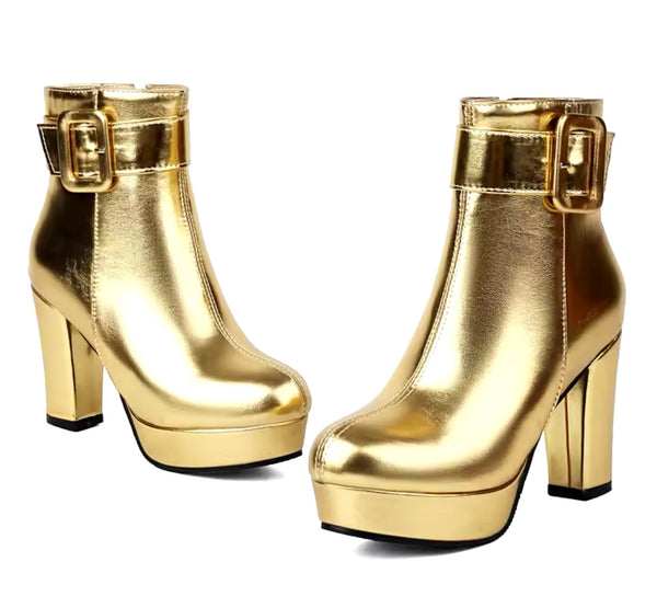 Women Fashion Metallic Platform Ankle Boots