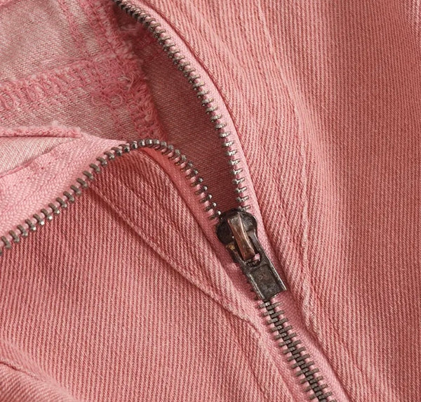 Women Sexy Pink Pleated Denim Skirt