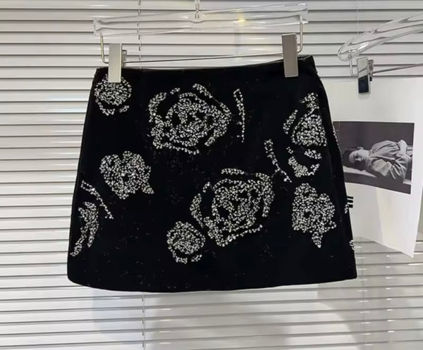 Women Black Bling Suede Fashion Skirt