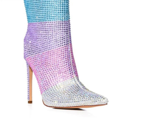 Women Colorful Bling Rhinestone Fashion Zip Up Ankle Boots