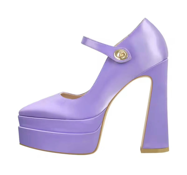 Women Lavender Pointed Toe Platform Ankle Strap High Heels