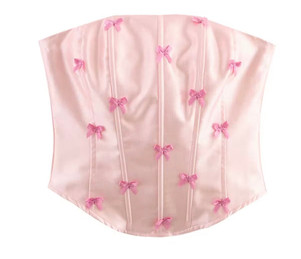 Women Sexy Strapless Bow Corset Two Piece Skirt Set