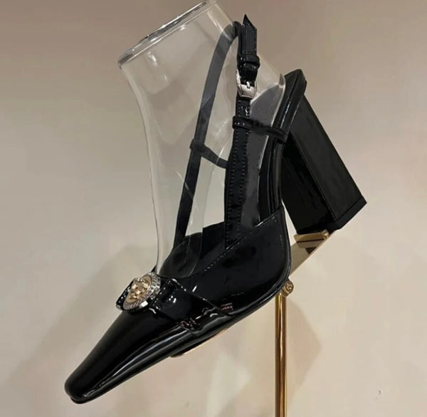 Women Pointed Toe Patent Leather Ankle Strap High Heels