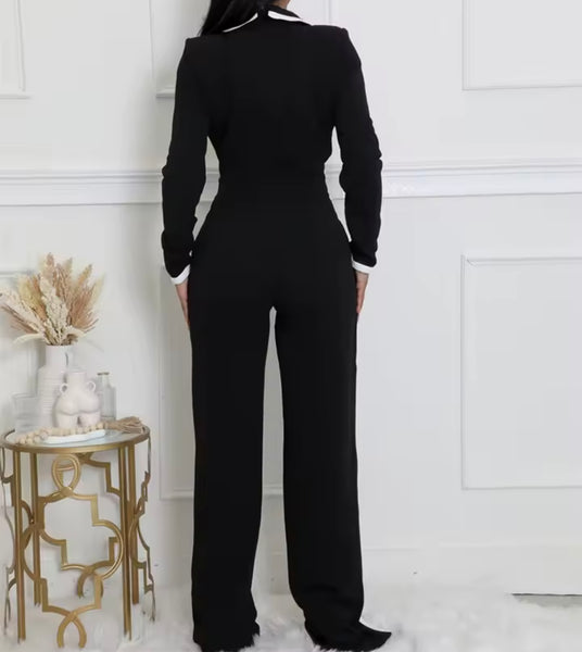 Women Fashion V-Neck Striped Full Sleeve Jumpsuit