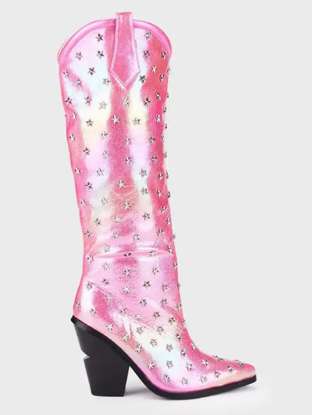 Women Fashion Star Rivet Western Knee High Boots