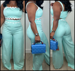 Women Sleeveless Crop Fashion Two Piece Pant Set