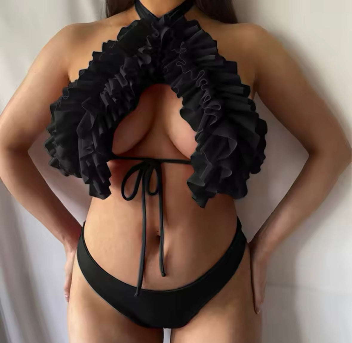 Women Sexy Color Ruffled Halter Bikini Swimsuit