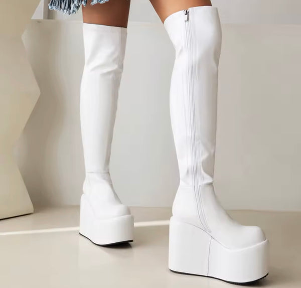Women Fashion Patent Leather Platform Knee High Boots