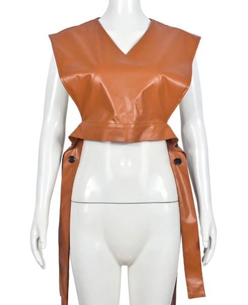 Women Fashion Sleeveless Faux Leather Crop Top