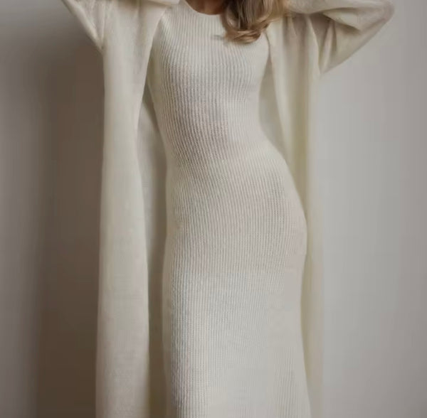 Women Fashion Knitted Two Piece Maxi Dress Set