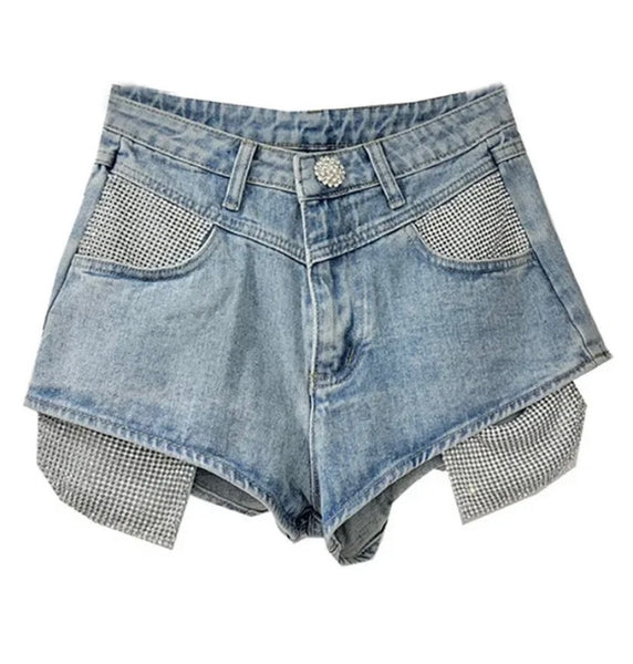 Women Fashion Bling Pocket Denim Shorts