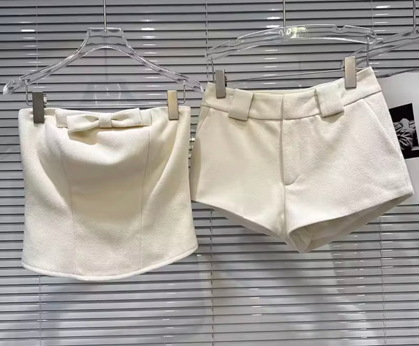 Women Fashion Bow Strapless Two Piece Short Set