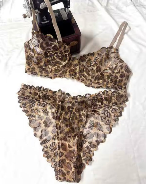 Women Sexy Printed Lace Mesh Lingerie Set