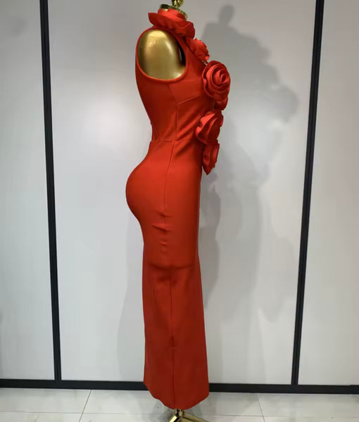 Women Sexy Sleeveless 3D Floral Bandage Maxi Dress