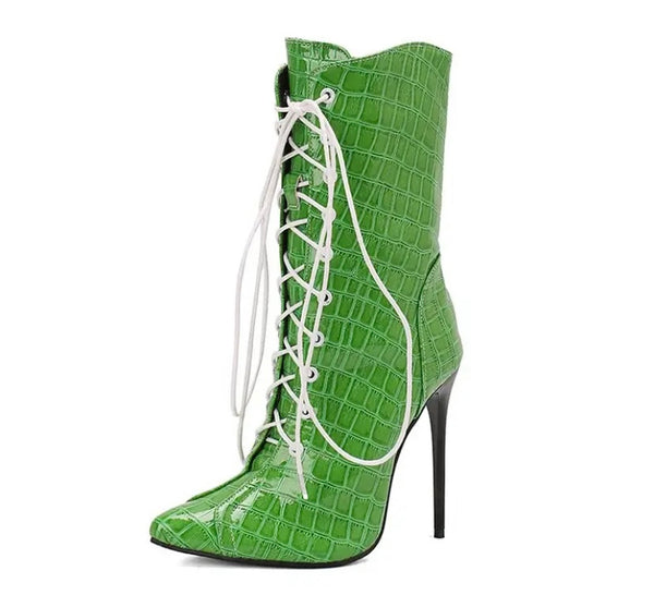 Women Fashion Color Pointed Toe Lace Up Ankle/Mid Calf Boots