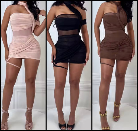 Women Sexy Mesh Halter Sleeveless Dress