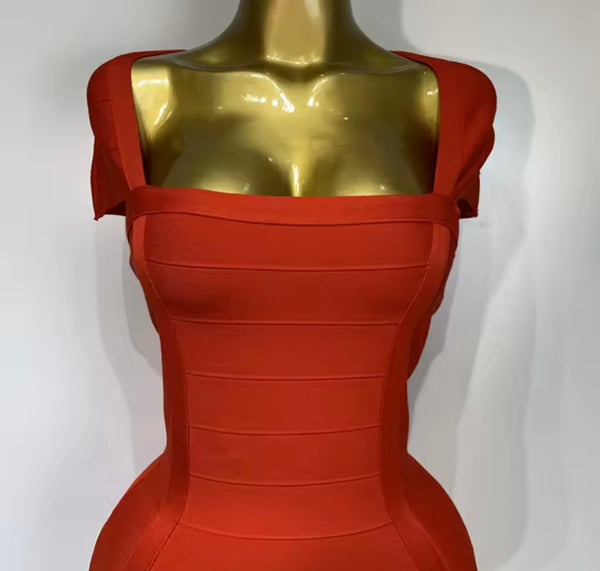 Women Red Sexy Back Zipper Sleeveless Bandage Dress