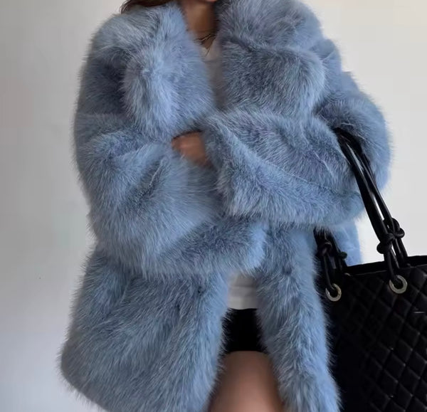 Women Fashion Color Faux Fur Warm Jacket