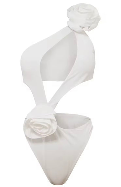Women Sexy 3D Floral One Shoulder Cut Out Swimsuit Cover Up Set