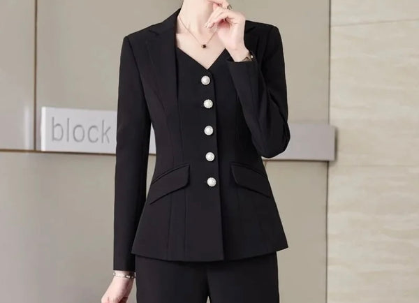 Women Fashion Button Up Full Sleeve Blazer Two Piece Pant Set