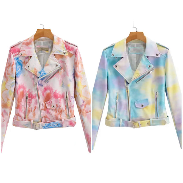 Women Fashion Multicolored Faux Leather Jacket