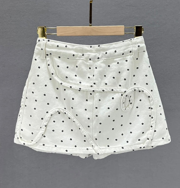 Women White Printed Fashion Denim Skirt