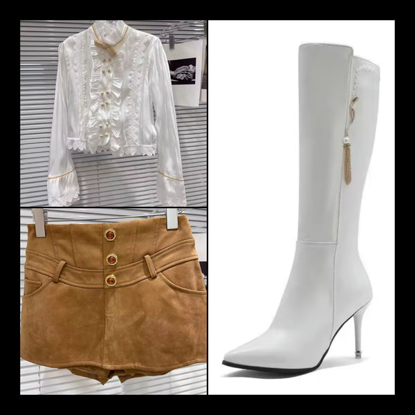 Women Pointed Toe Chain Tassel Knee High Fashion Boots