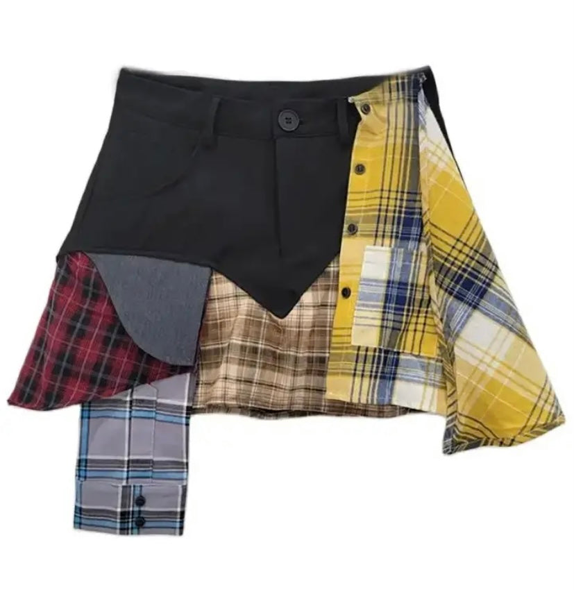 Women Fashion Color Plaid Patchwork Skirt