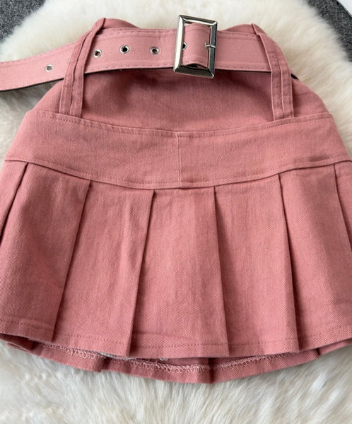 Women Fashion Belted Pleated Skirt